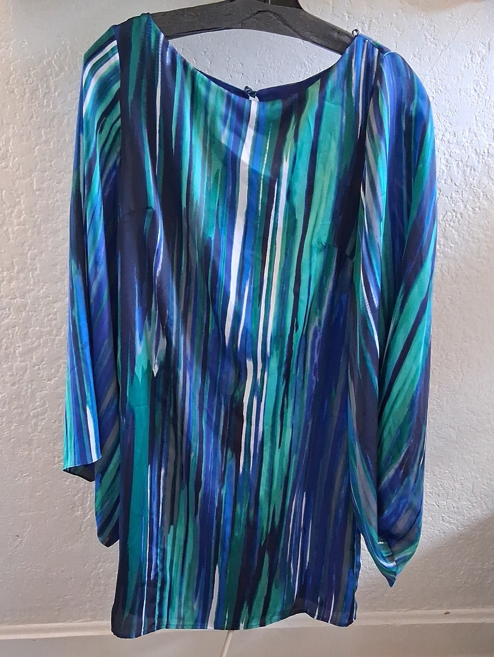 Laundry By Shelli Segal Blue and Green Vertical-Stripe Long Sleeve Dress
